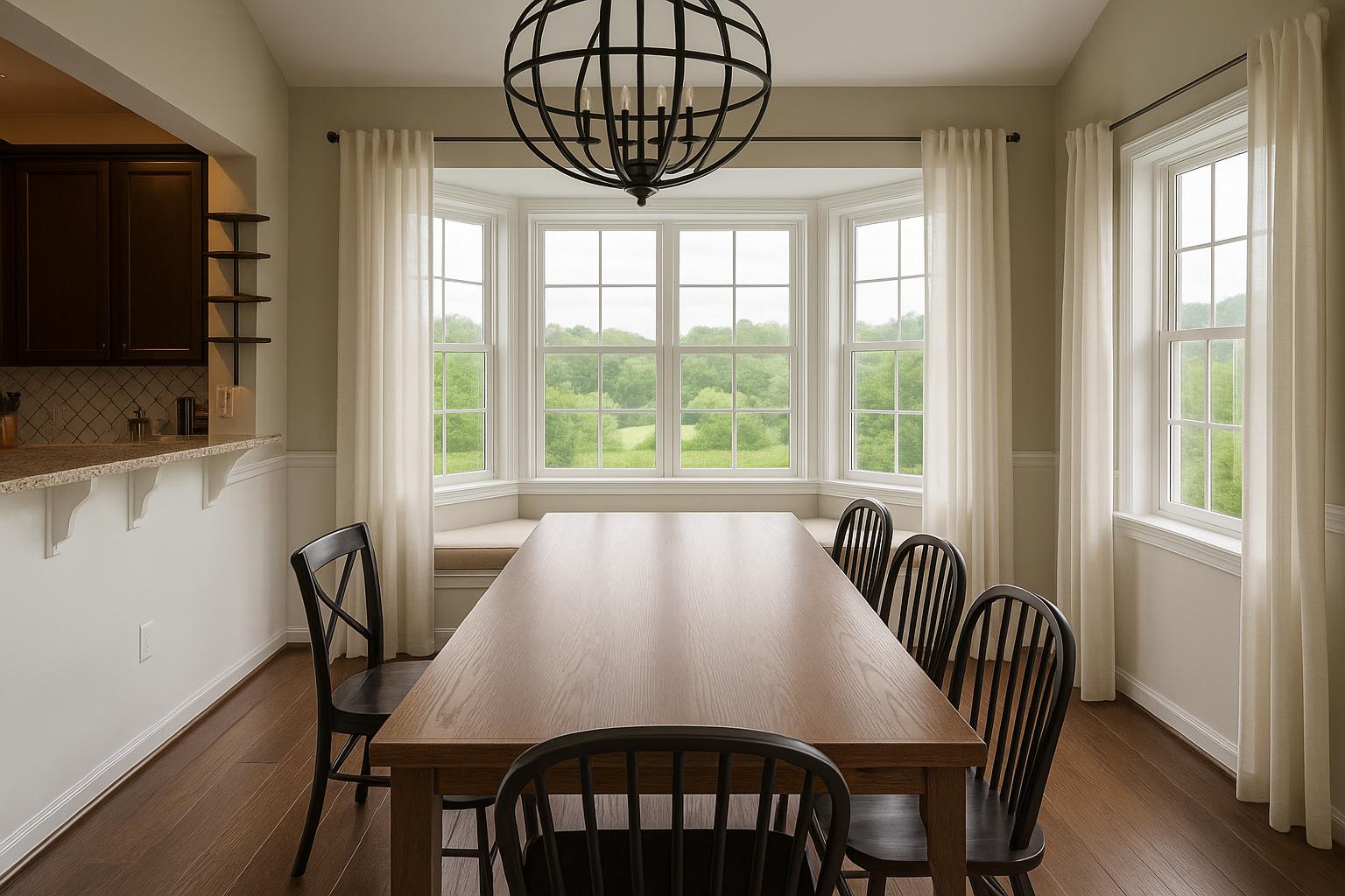 Dining room with bay window rendering
